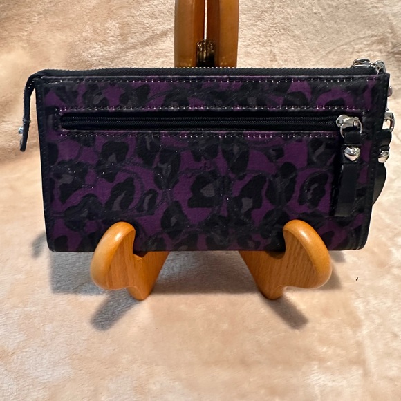 Coach Poppy Purple and Black Leopard Print Wristlet - Picture 2 of 4